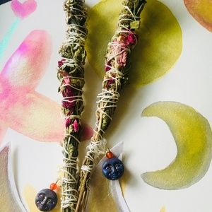 Handmade Pink moon smudge wand- artisanal botanical dried herbal floral wand
